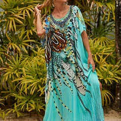 Boho Cover Up Women's Plus Animal Print Bat Sleeve V Neck