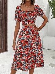 Floral Print Crop Top & Split Skirt Two-Piece Set