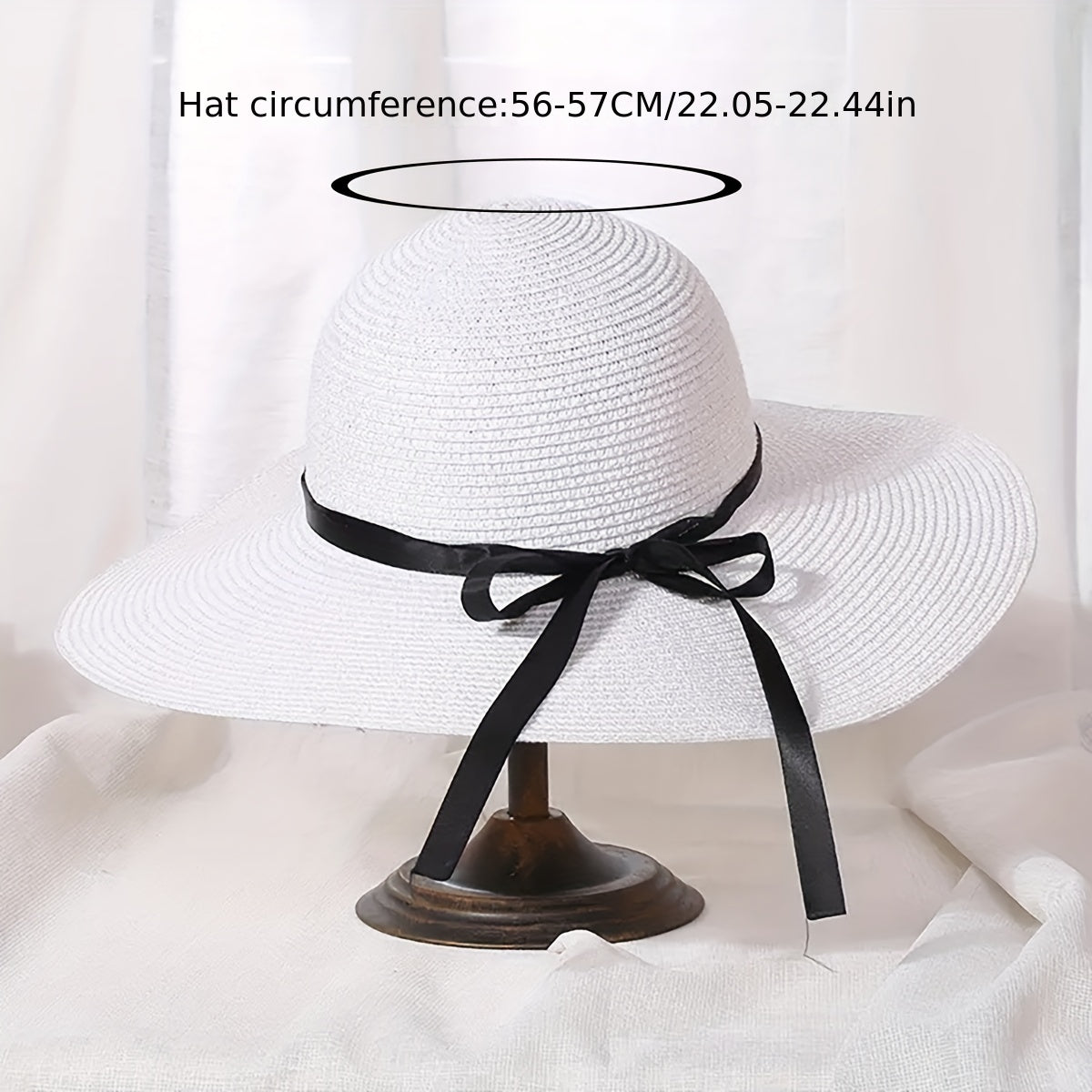 Straw Sun Hat Ribbon Bowknot Solid Sunscreen Beach Hats Floppy Foldable Cap