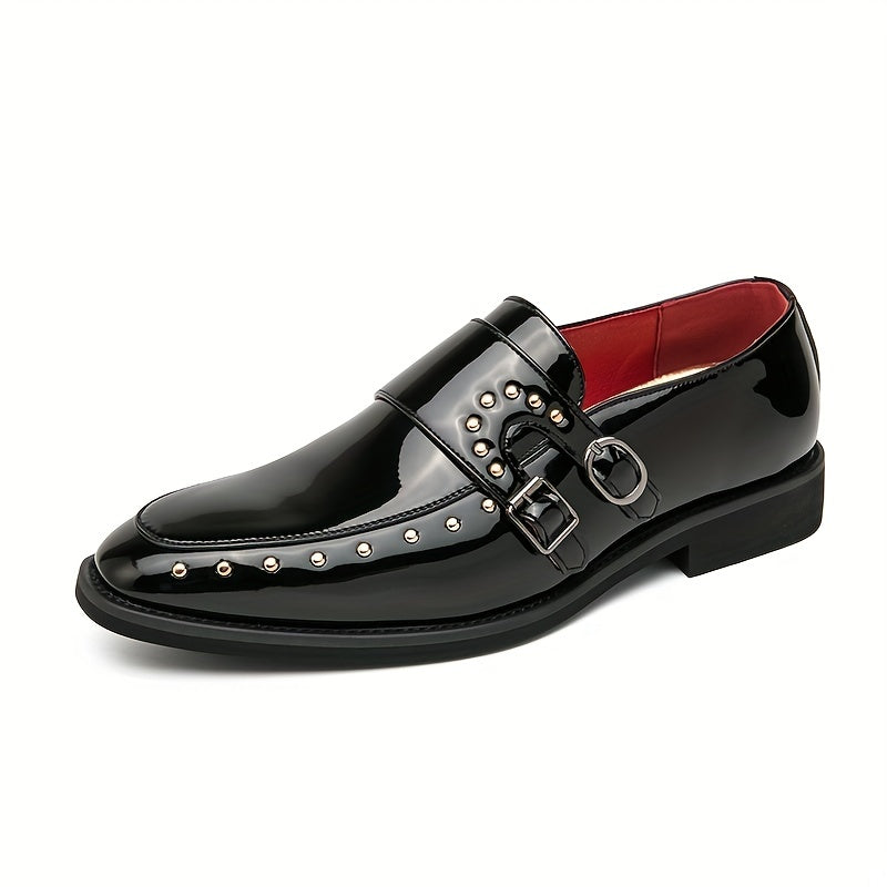 Men's Double Monk Strap Loafers Glossy Dress Shoes