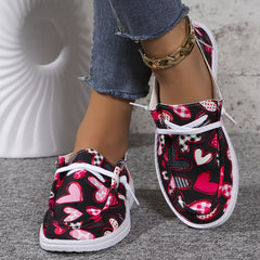 Love Heart Pattern Flat Shoes Women's Casual Lightweight Walking Shoes