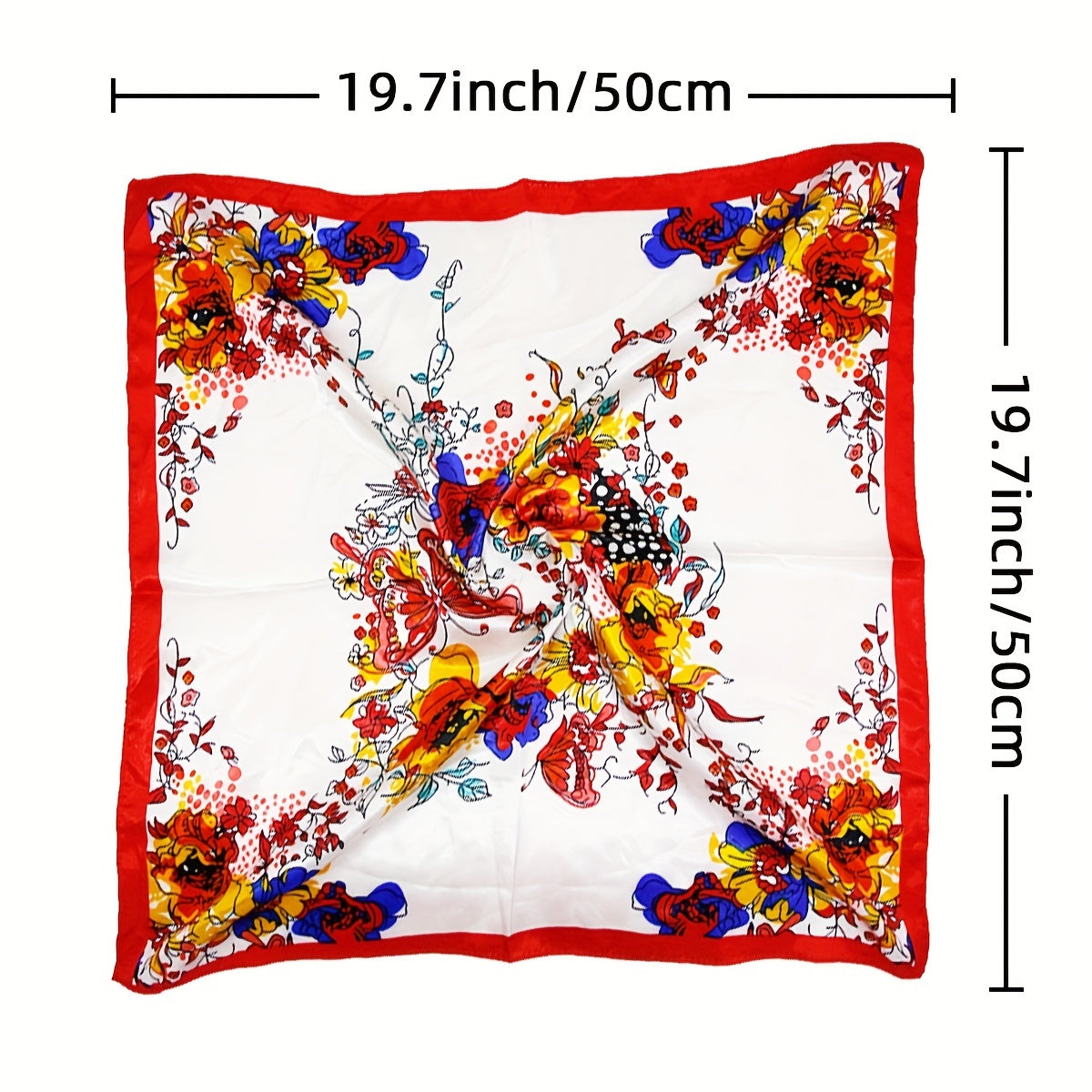 Chain Tassel Print Square Scarf Satin Bandana Neckerchief