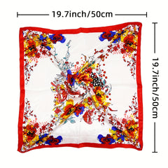 Chain Tassel Print Square Scarf Satin Bandana Neckerchief