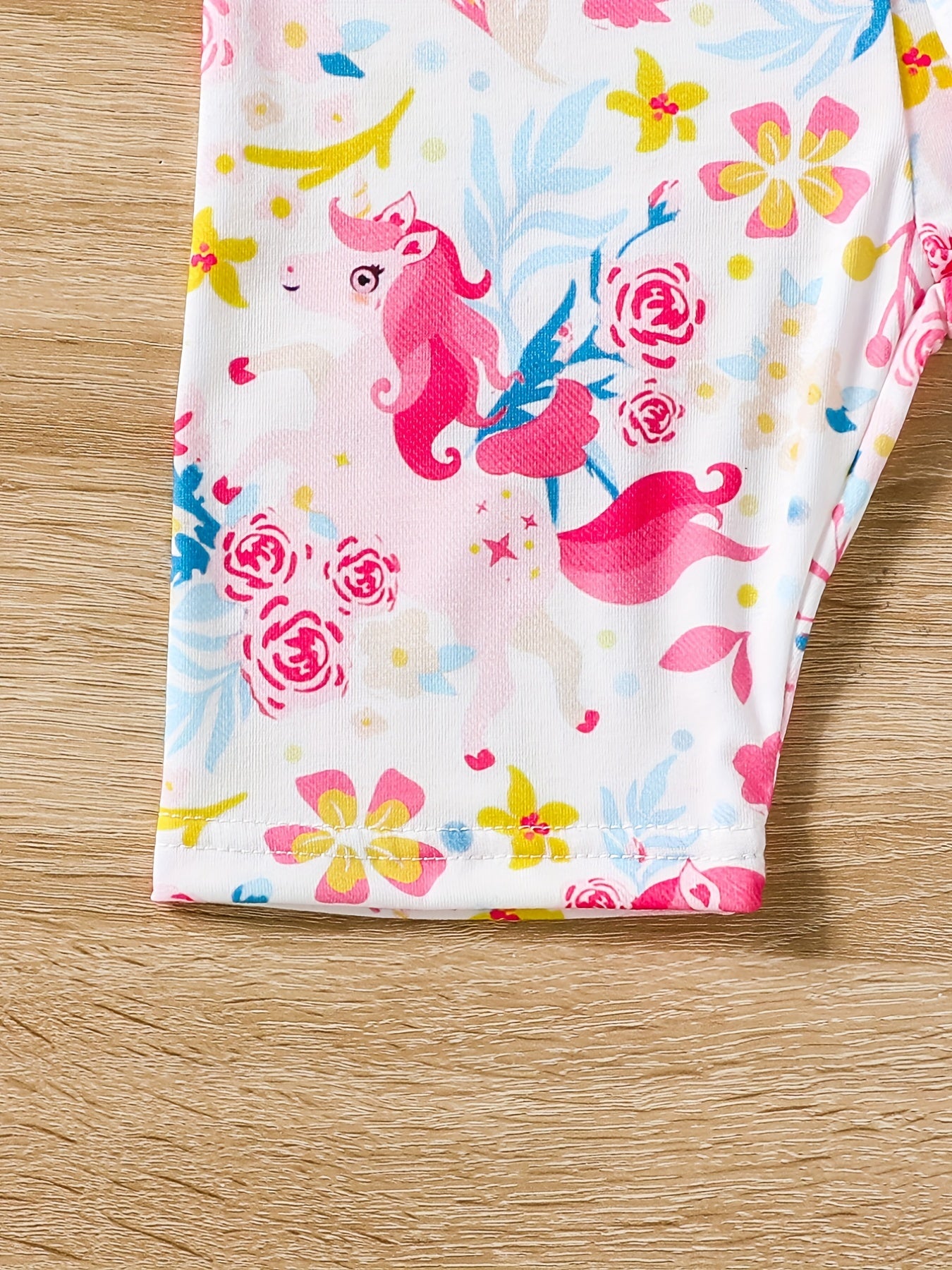 Toddler Girls Unicorn And Flowers Elastic Waist Biker Shorts