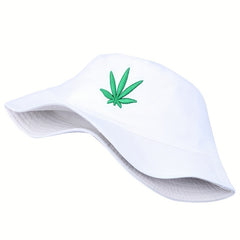 Leaf Embroidery Bucket Hat Cotton Solid Basin Hat