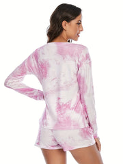 Long Sleeve Lounge Set Crew Neck Top & Shorts