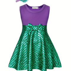 Girls Princess Dress & Accessories Fish Scale Print Cosplay Costume