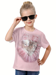 3D Adorable Cat Print Kids Short Sleeve T shirt Summer Clothes