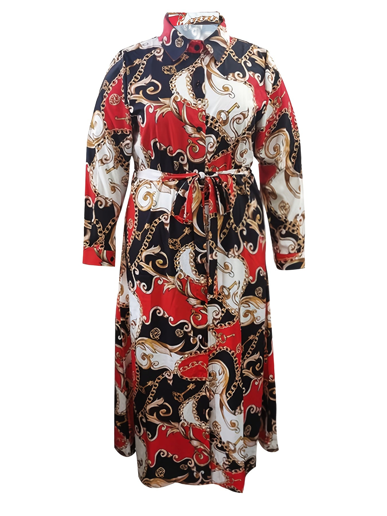 Baroque Print Long Sleeve Shirt Dress