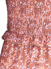 Women's Plus Floral Print Ruffle Trim V Neck Maxi Dress