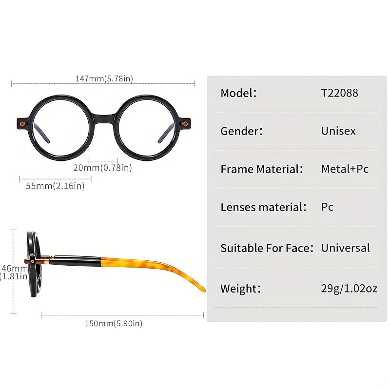 Men's Round Frame Flat Lens Glasses Vintage Eyewear