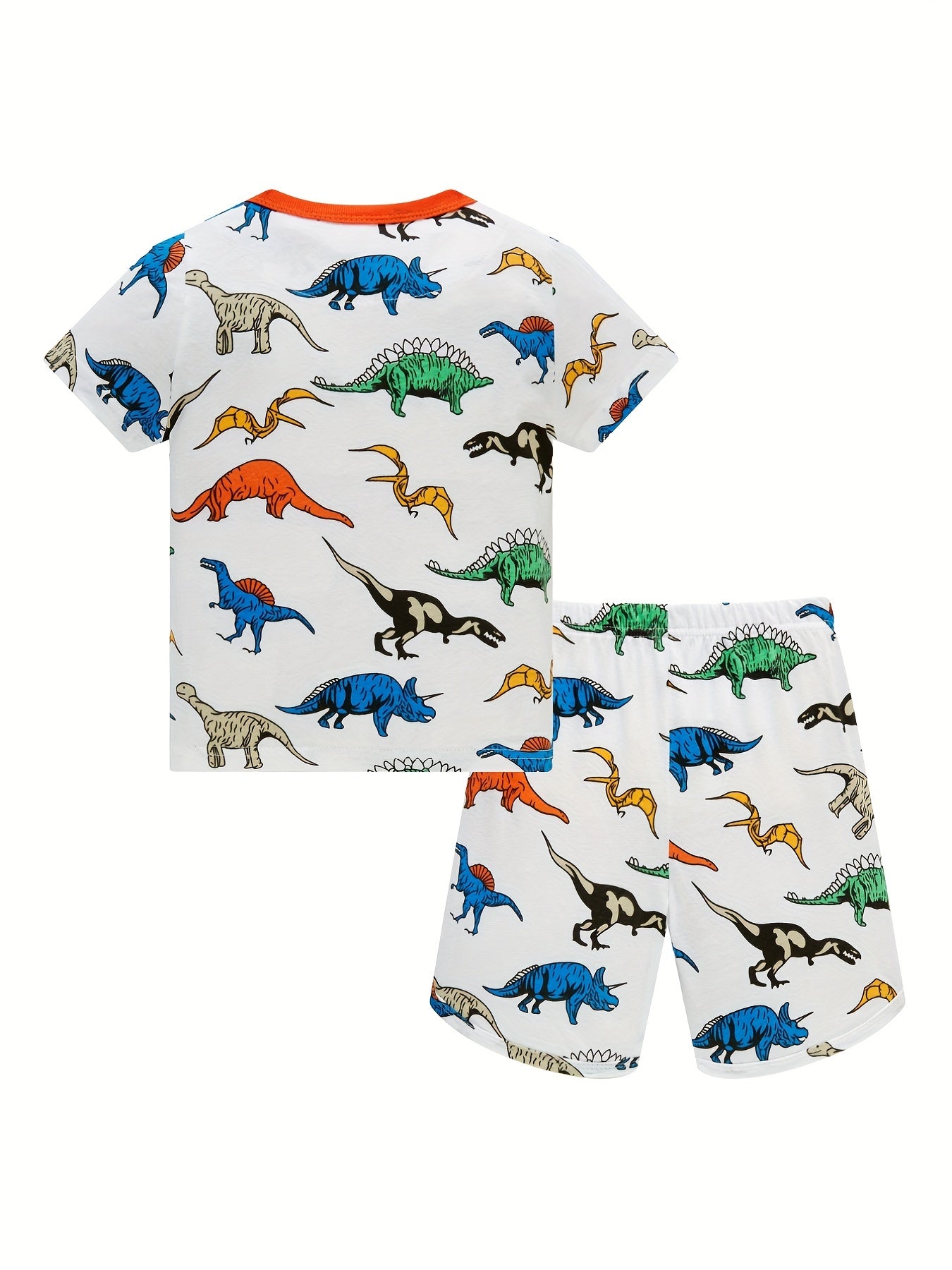 Boys Dino Print Pajamas Set Short Sleeve Top & Shorts