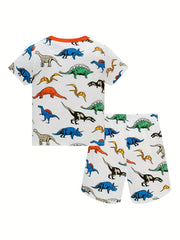 Boys Dino Print Pajamas Set Short Sleeve Top & Shorts