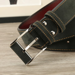 Men's Leather Suede Fabric Belt Pin Buckle 1.5in Wide