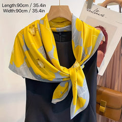 Camellia Print Bandana Shawl Block Square Scarf Head Wrap
