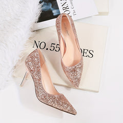 Women's Point Toe Stiletto Heel Sequins Party Shoes