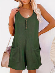 Sleeveless Button Pocket Romper Casual Solid
