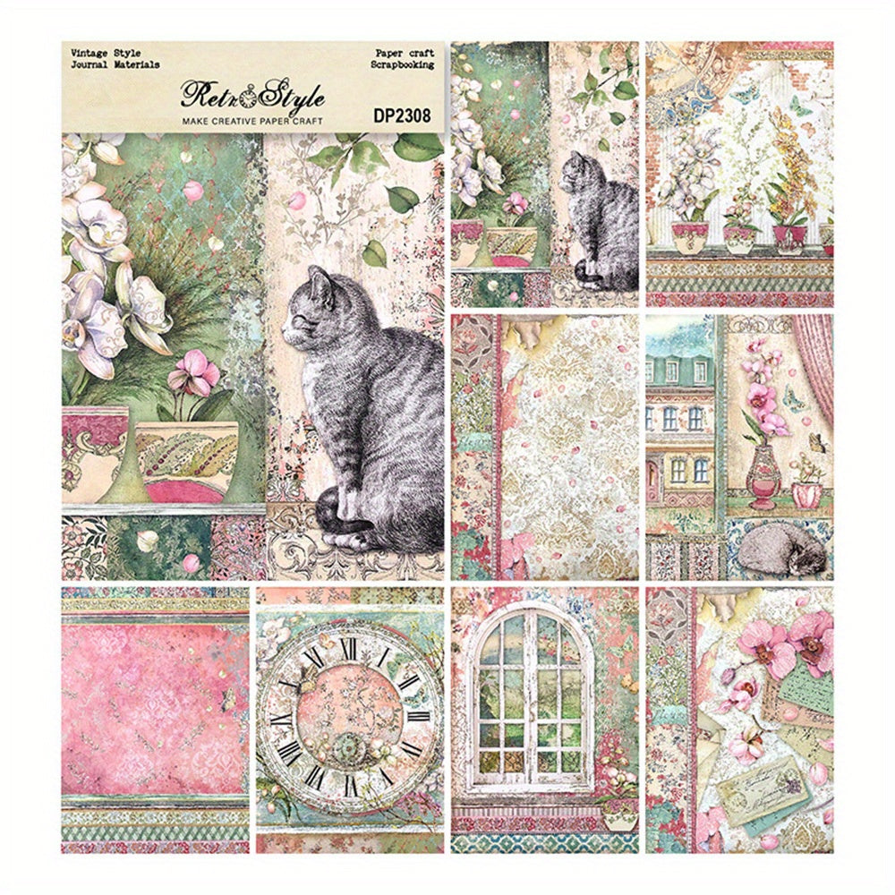 8sheets A5 Vintage Style Scrapbooking Paper Pack