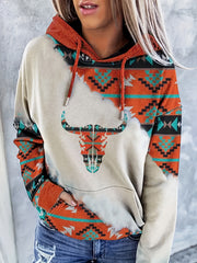 Ethnic Print Kangaroo Pocket Hoodie Long Sleeve Hoodies Sweatshirt