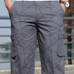Geometric Pattern Cotton Cargo Shorts Men's Casual Pocket Waist Drawstring Cargo