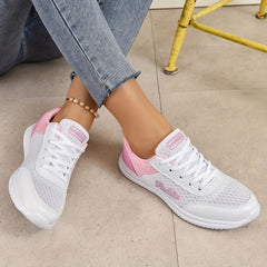 Women's Breathable Mesh Sneakers Low Top Lace Up Shoes
