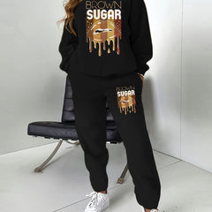 Women's Plus Letter & Lip Print Sweatshirt & Joggers Set