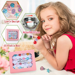 24pcs Girl Jewel Rings Adjustable No Duplication in Box