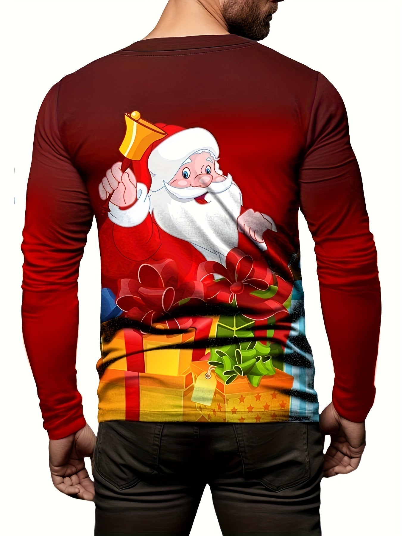 Christmas Santa Claus Print Men's Long Sleeve Novelty T shirt