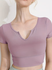 V Neck Crop Yoga Top Short Sleeves Quick Dry Sporty Tee Women's Activewear