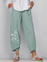 Butterfly Print Cropped Pants for Women