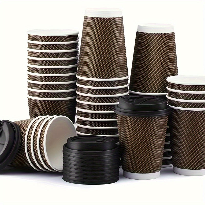 20 Corrugated Coffee Cups With Lids 12oz Insulated Disposable Paper Cups