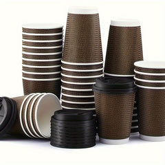 20 Corrugated Coffee Cups With Lids 12oz Insulated Disposable Paper Cups