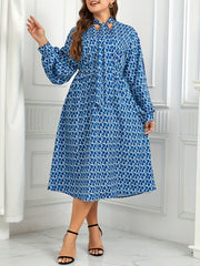 Dress Women's Plus Geometric Print Lantern Sleeve A line Maxi Dress