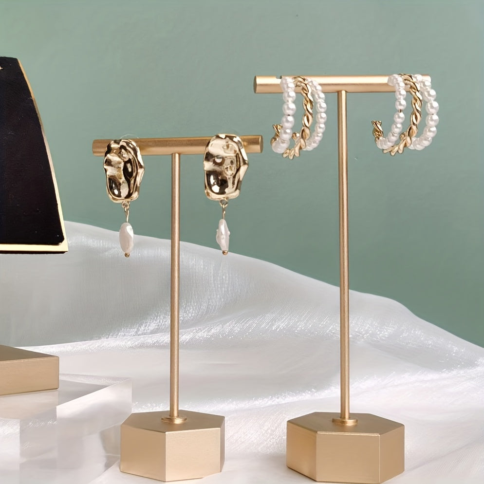 Golden Metal Earring T Bar Stand Retail Display Holder