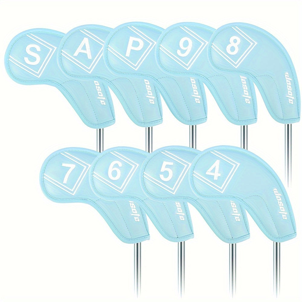 9 Pcs PU Leather Golf Headcovers Waterproof Putter Club Cover