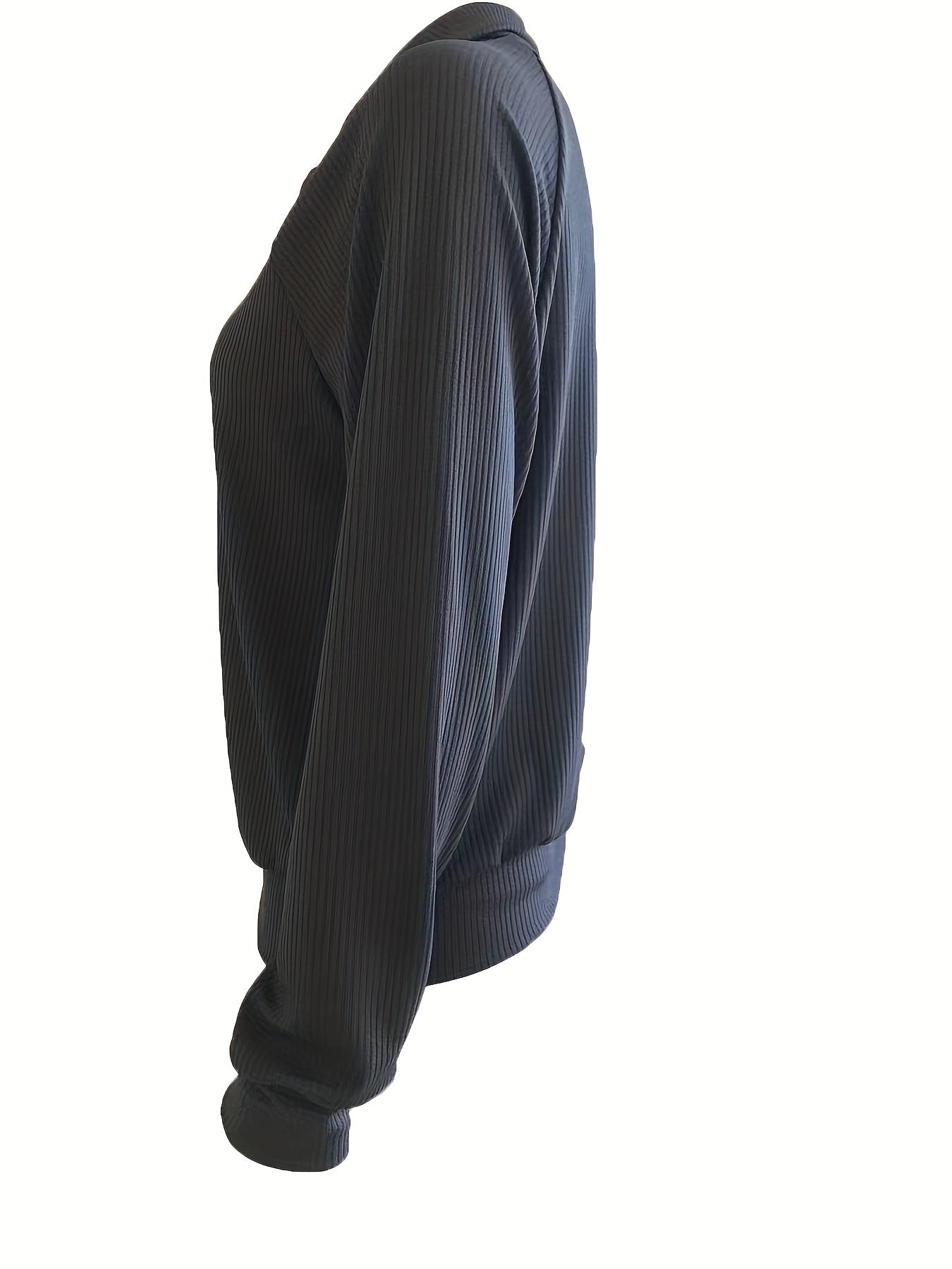 Solid Ribbed Long Sleeve Zipper Overcoat