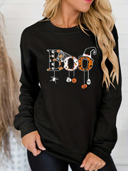 Halloween Print Sweatshirt Crew Neck Casual Long Sleeve Women's Clothing