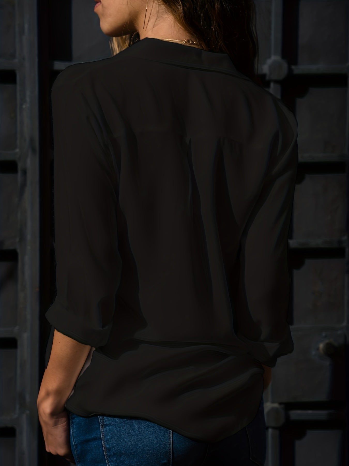 Long Sleeve Polo Neck Button Up Blouse