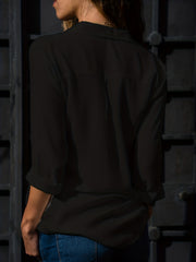 Long Sleeve Polo Neck Button Up Blouse
