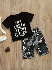 2pcs Baby Boys The Youth Is the Future T-shirt & Camo Shorts Set