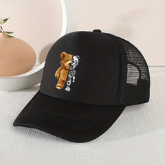 Mesh Print Mechanical Bear Baseball Cap Sunshade Breathable Duck Tongue Cap