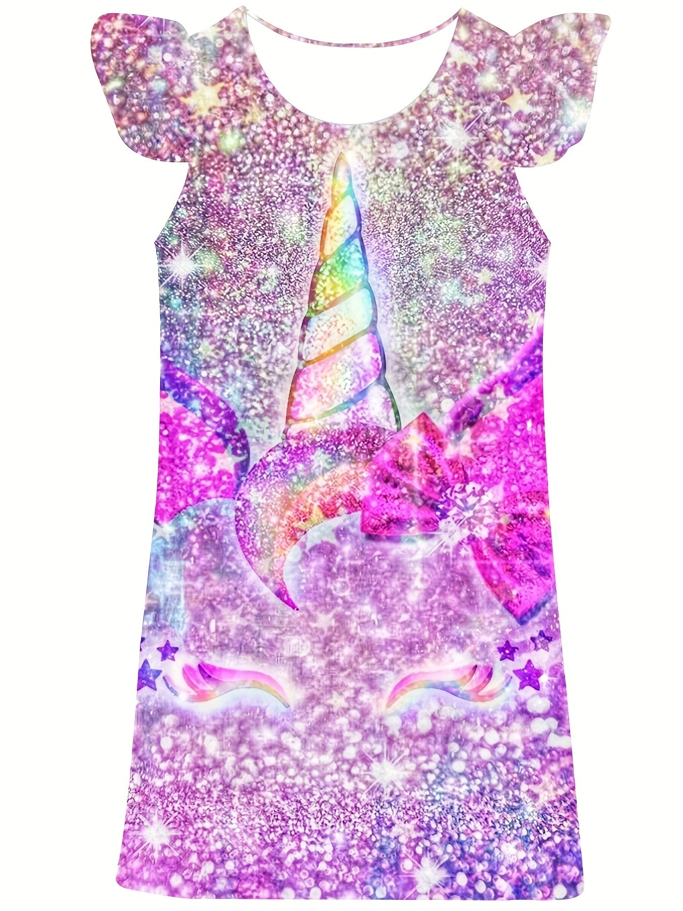 Girl's 3D Pony Princess Dress Butterfly Sleeve Crew Neck