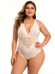 Lace Semi Sheer One Piece Pajama Women's Stretch Nightgown