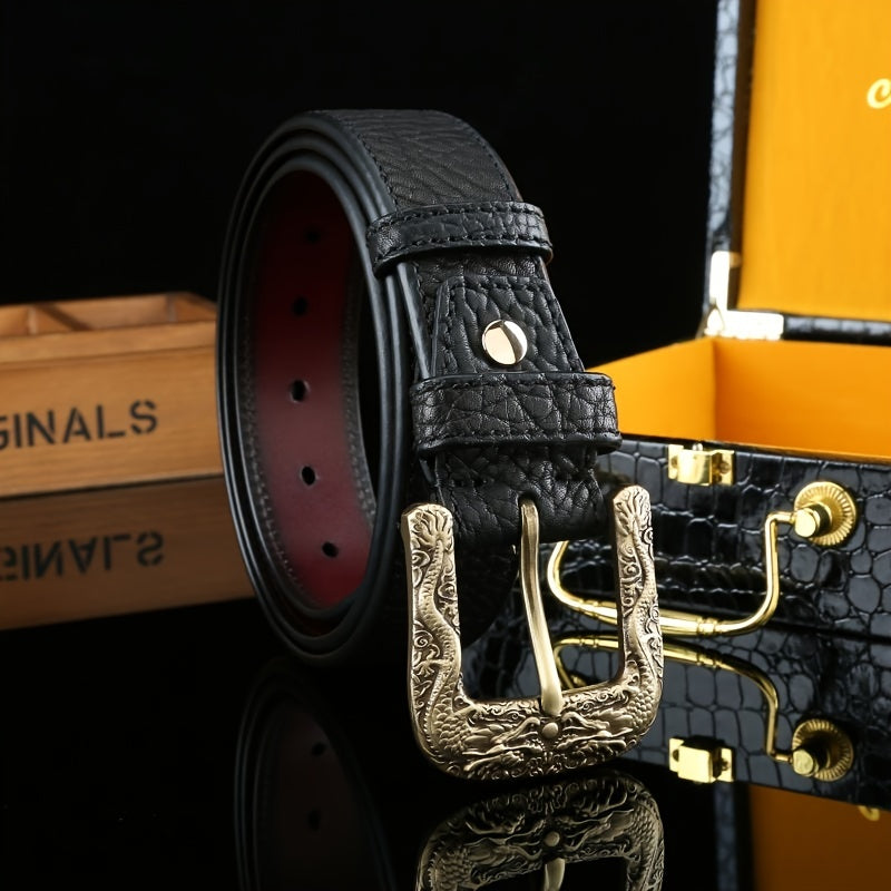 Men's Carved Pure Copper Buckle Belt with Unique Pattern 1.5in