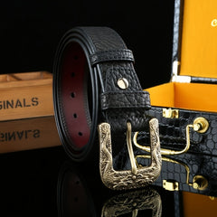 Men's Carved Pure Copper Buckle Belt with Unique Pattern 1.5in