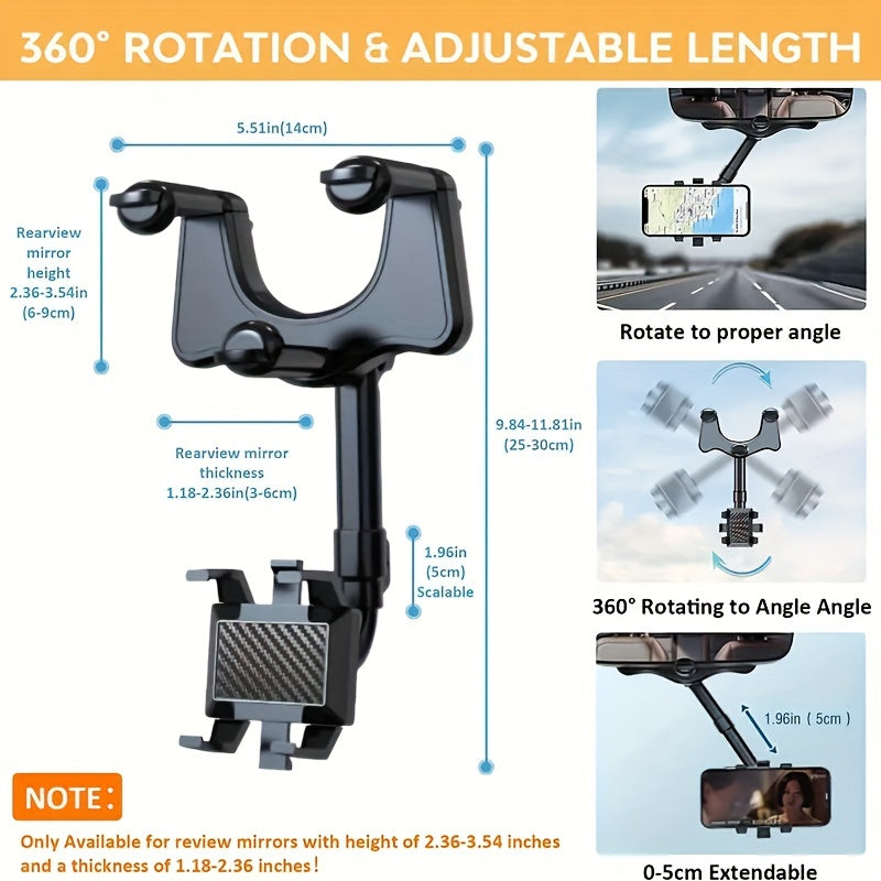 360° Car Rearview Mirror Phone Holder Navigation Bracket