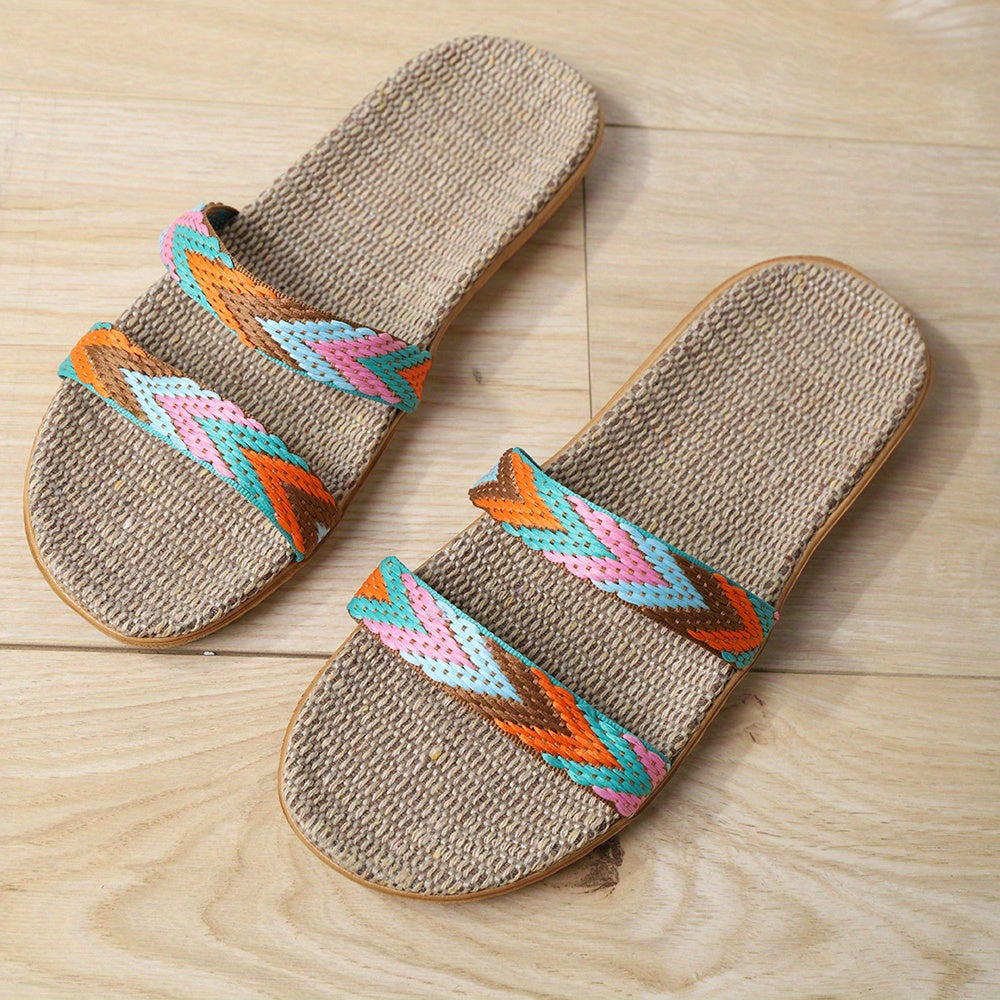 Women's Colorful Braided Double Strap Beach Slides