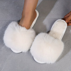 Women's Warm Plush Slippers Open Toe Bedroom Shoes