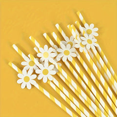 10pcs Daisy Flower Paper Straws Disposable Straws for Birthday Party Decoration