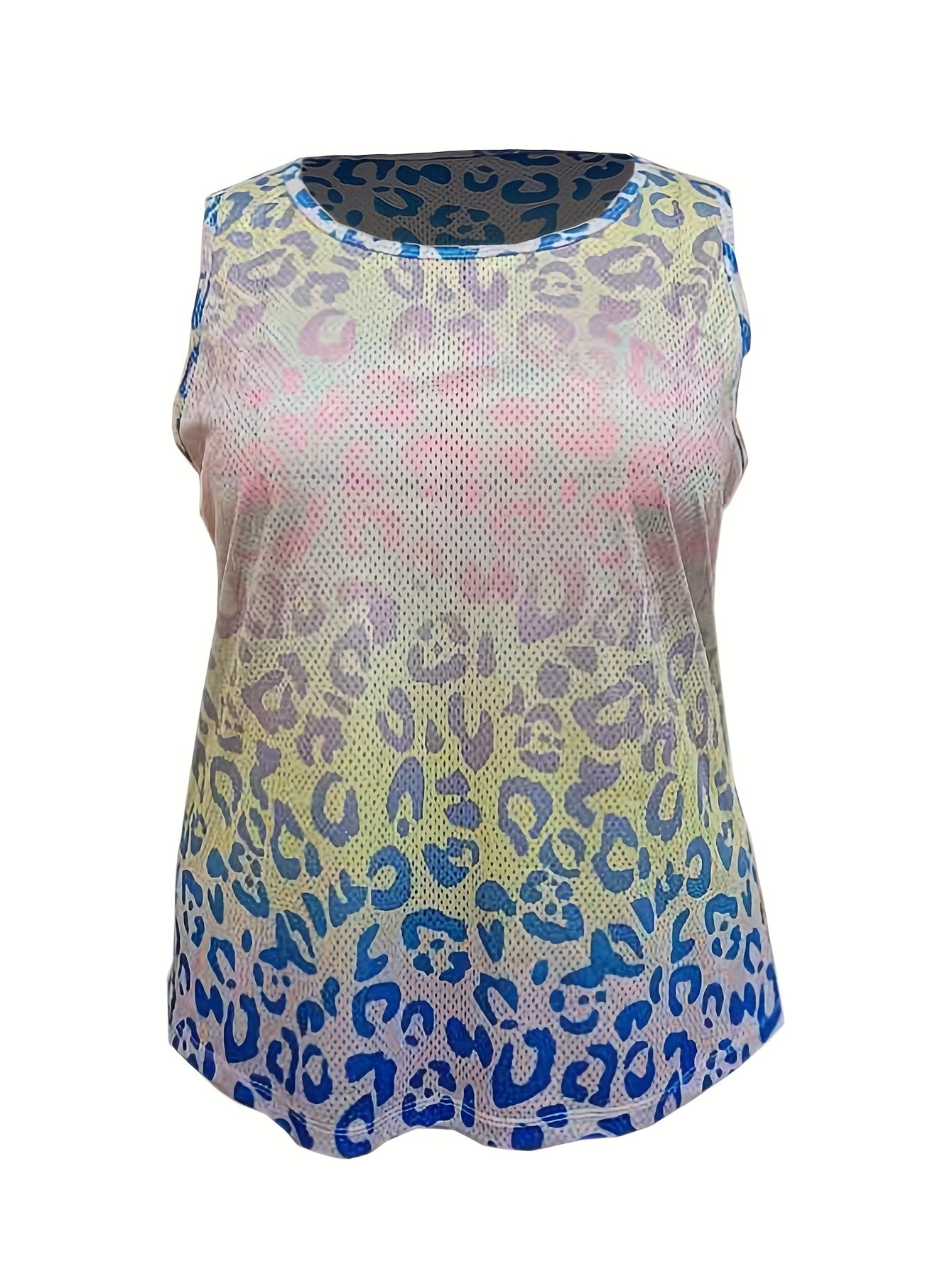 Women's Plus Ombre & Leopard Print Round Neck Sports Tank Top